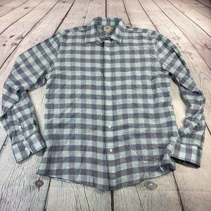 Faherty Shirt Large Blue Plaid Cotton Linen Blend Long Sleeve Mens Button Up